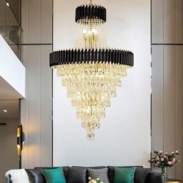 Luminária pendente de cristal moderna, luminária de teto cônica