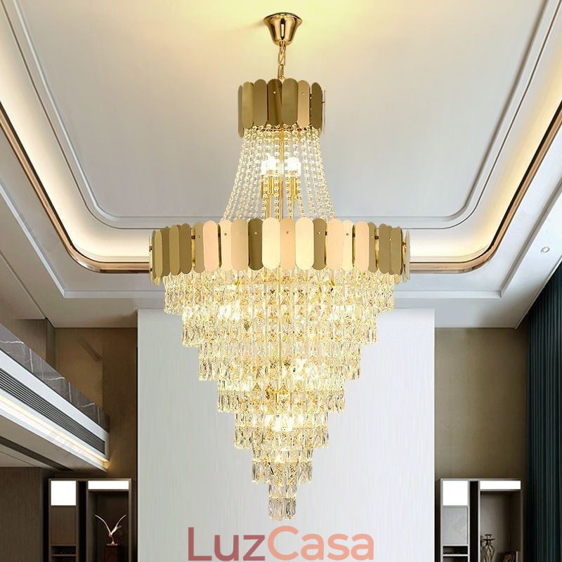 Luminária pendente de cristal europeia cônica suspensa