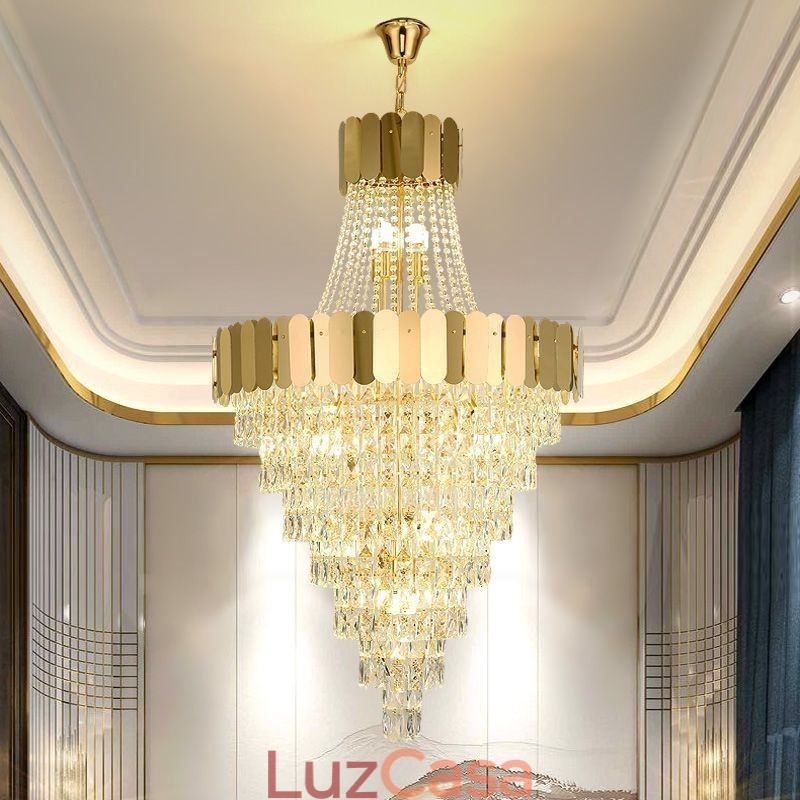 Luminária pendente de cristal europeia cônica suspensa