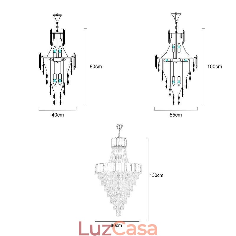 Luminária pendente de cristal europeia cônica suspensa