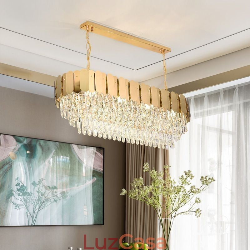 Luminária pendente de cristal, luminária de teto oval de luxo