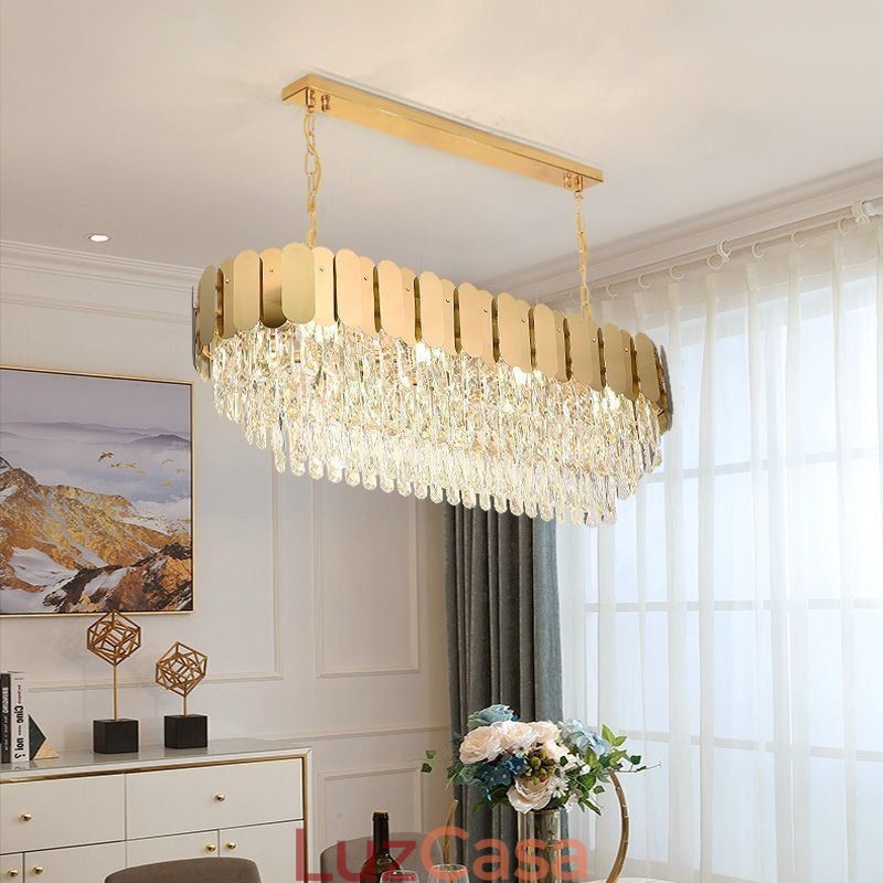 Luminária pendente de cristal, luminária de teto oval de luxo