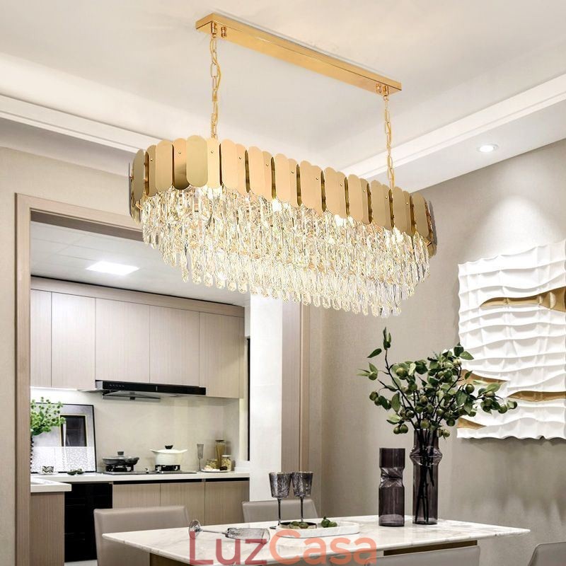 Luminária pendente de cristal, luminária de teto oval de luxo