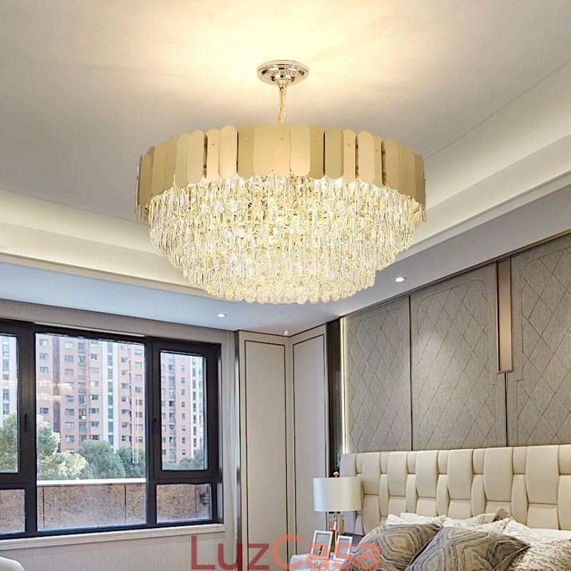 Luminária pendente moderna de cristal redonda para teto
