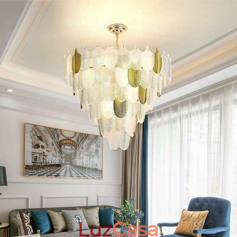 Cristal Elegante Folha Pendente Luz Teto Pendente Luz