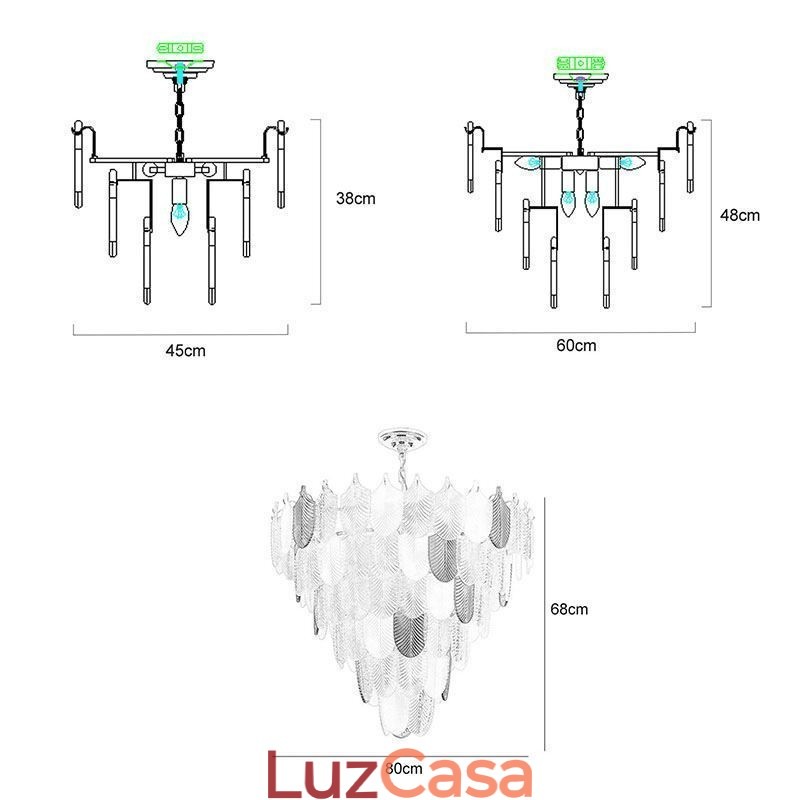 Cristal Elegante Folha Pendente Luz Teto Pendente Luz