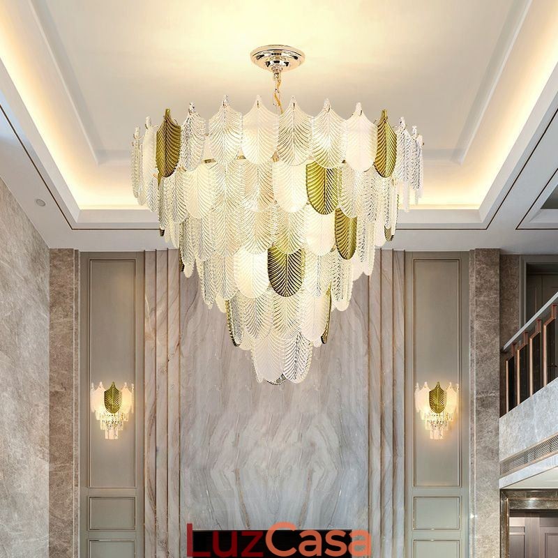 Cristal Elegante Folha Pendente Luz Teto Pendente Luz