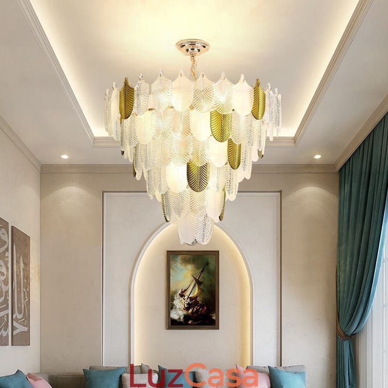 Cristal Elegante Folha Pendente Luz Teto Pendente Luz