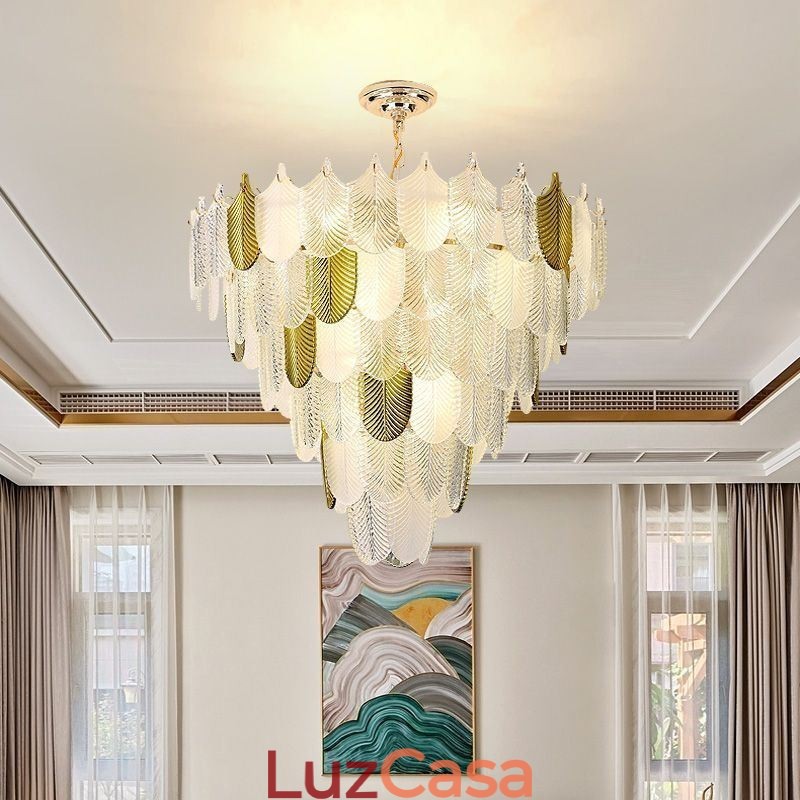 Cristal Elegante Folha Pendente Luz Teto Pendente Luz