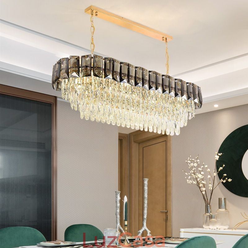 Luminária pendente de cristal K9, luminária pendente oval de luxo