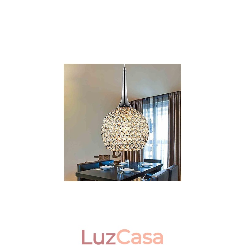 Lustre moderno contemporâneo de cristal cromado em metal