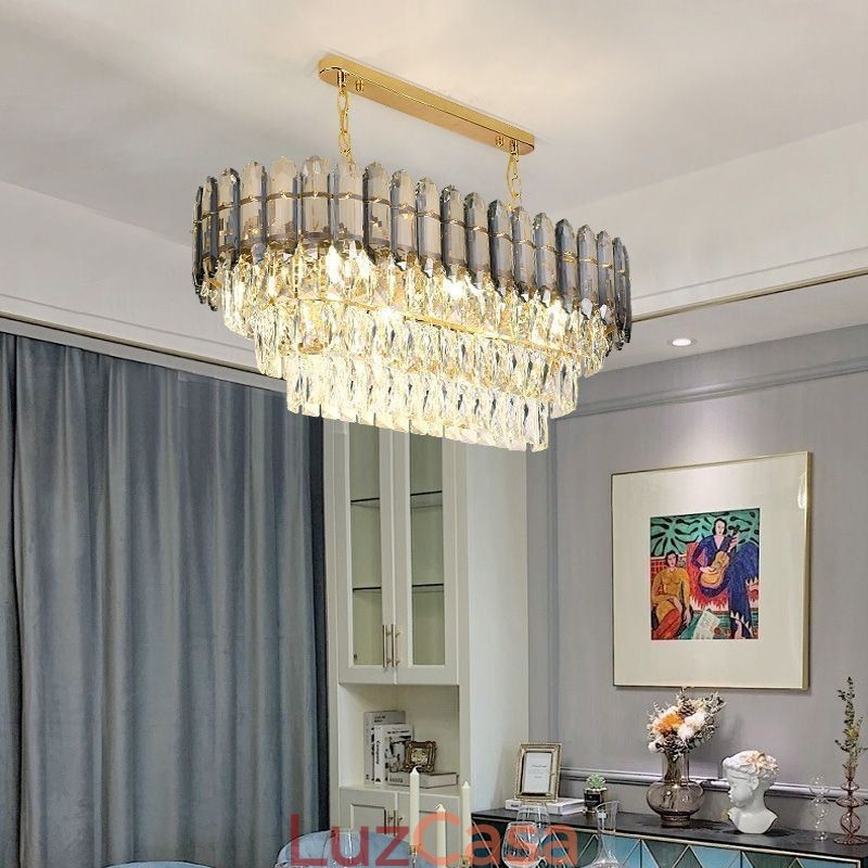Luminária pendente de cristal moderna Luminária de teto oval de luxo