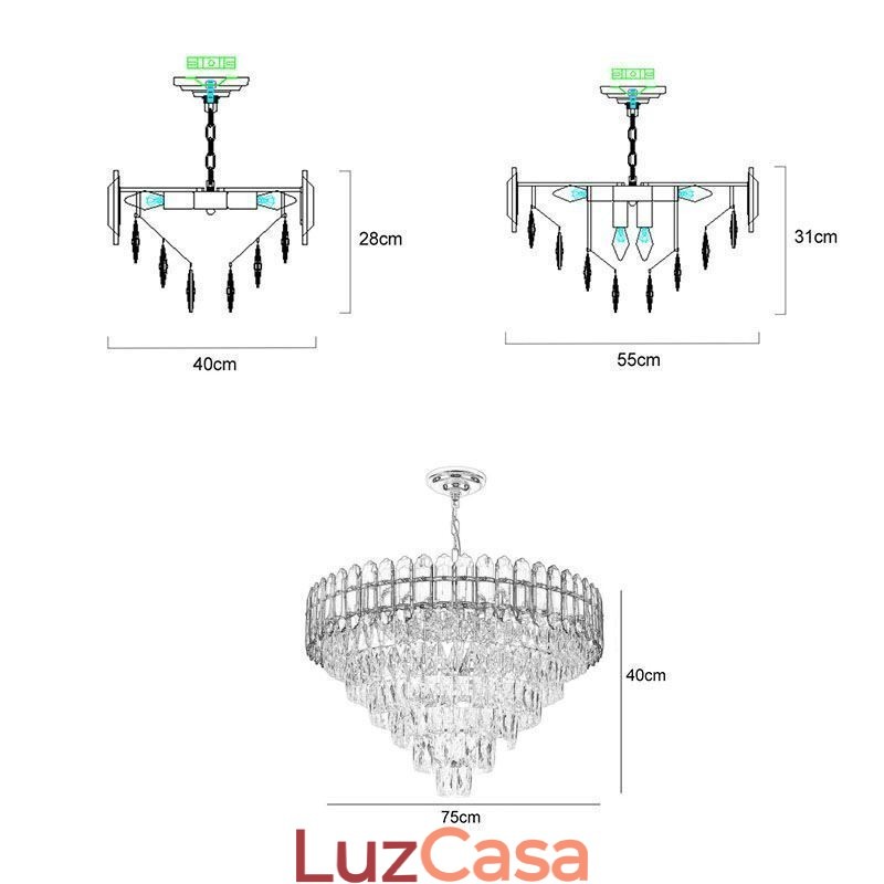 Luminária de teto pendente de cristal moderna