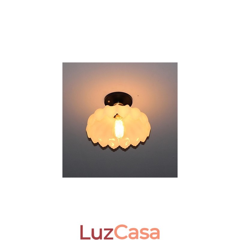 Luminária de teto de lótus retrô com imitação de vidro jade e 1 cabeça