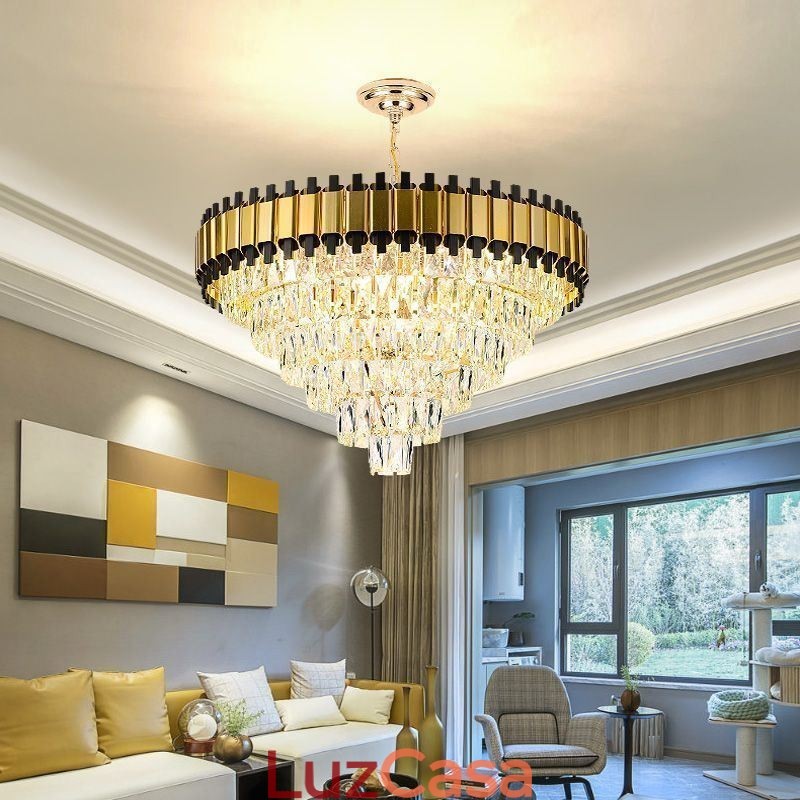 Luminária pendente de cristal de luxo redonda para teto