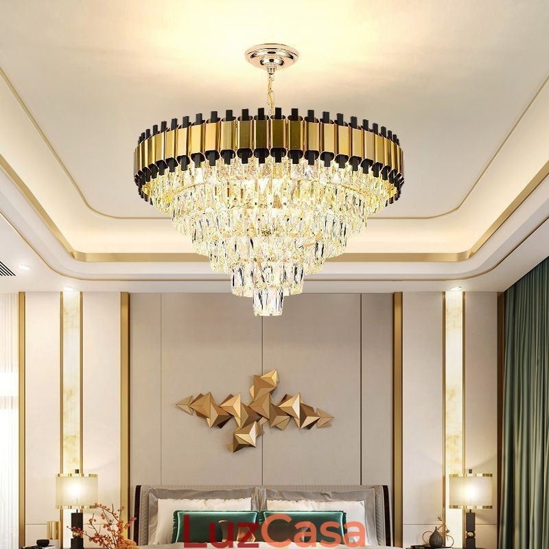 Luminária pendente de cristal de luxo redonda para teto