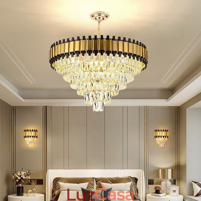 Luminária pendente de cristal de luxo redonda para teto