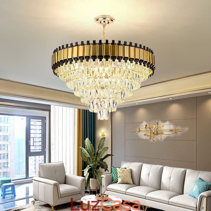 Luminária pendente de cristal de luxo redonda para teto