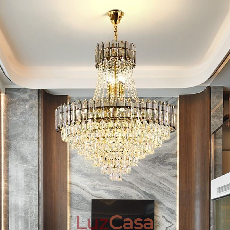 Iluminação pendente moderna de cristal dourado