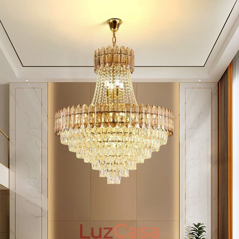 Iluminação pendente moderna de cristal dourado