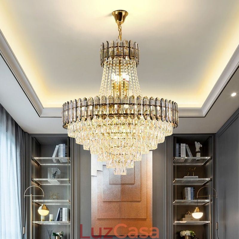 Iluminação pendente moderna de cristal dourado