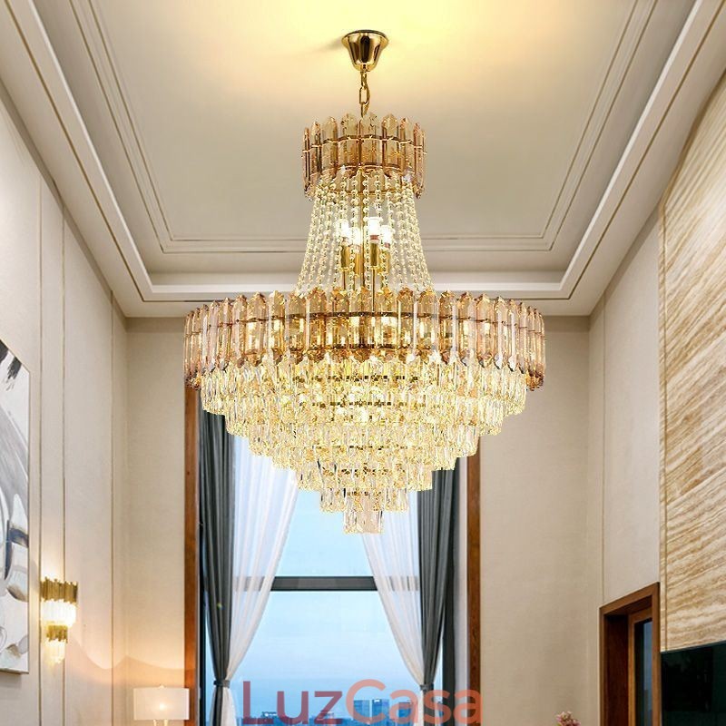 Iluminação pendente moderna de cristal dourado