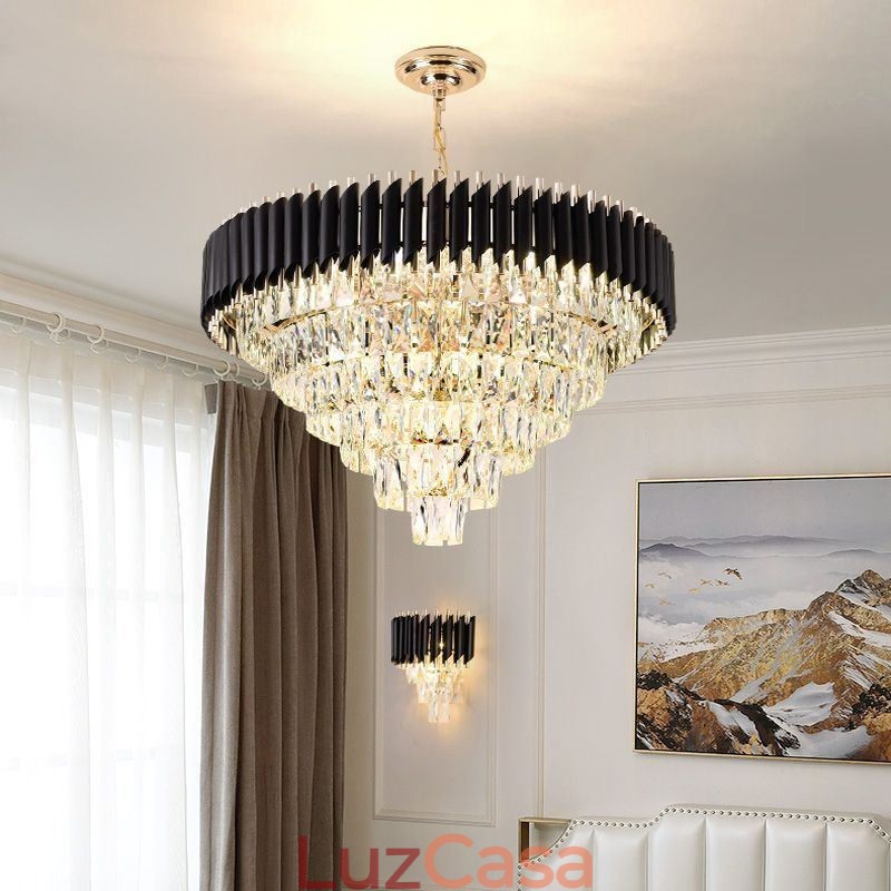 Luminária pendente de cristal de luxo, luz de teto, 6, 9, 12 luzes