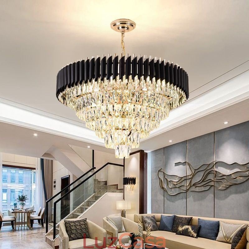Luminária pendente de cristal de luxo, luz de teto, 6, 9, 12 luzes