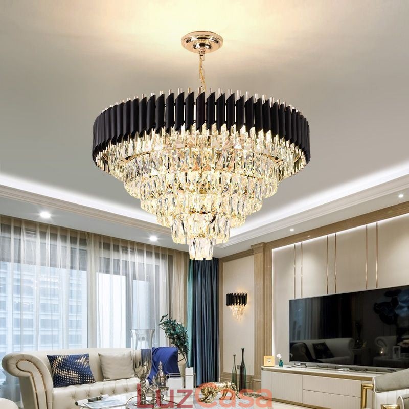 Luminária pendente de cristal de luxo, luz de teto, 6, 9, 12 luzes