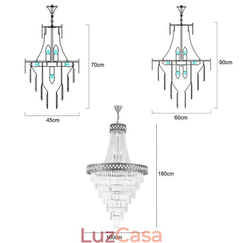 Luminária de teto de cristal com pingente de luxo