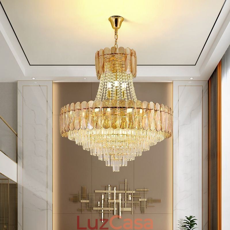 Luminária pendente de cristal europeia Luminária de teto contemporânea