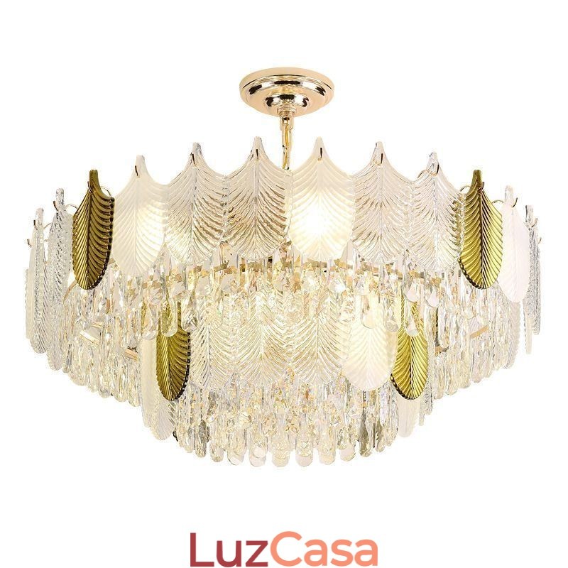Luminária de teto de cristal com pingente de folha luxuosa