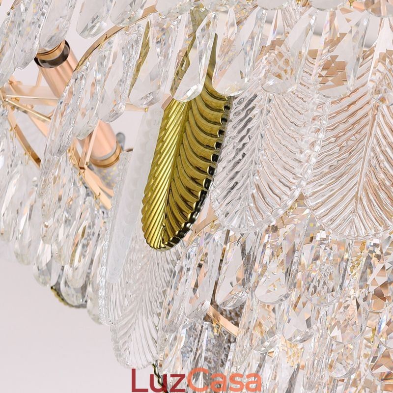 Luminária de teto de cristal com pingente de folha luxuosa