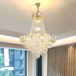 Luminária pendente de cristal moderna, luminária de teto redonda