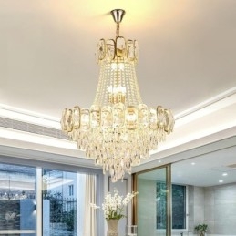 Luminária pendente de cristal moderna, luminária de teto redonda