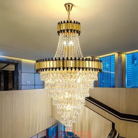 Luminária de teto de cristal com pingente de ouro luxuoso