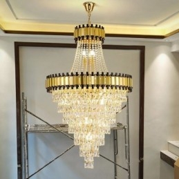 Luminária de teto de cristal com pingente de ouro luxuoso