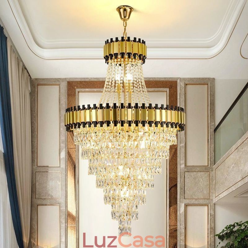 Luminária de teto de cristal com pingente de ouro luxuoso