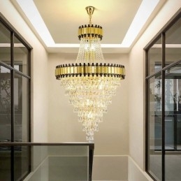 Luminária de teto de cristal com pingente de ouro luxuoso