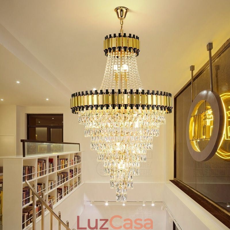Luminária de teto de cristal com pingente de ouro luxuoso