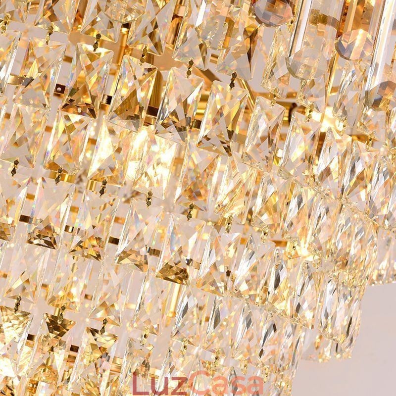 Luminária de teto de cristal com pingente de ouro luxuoso