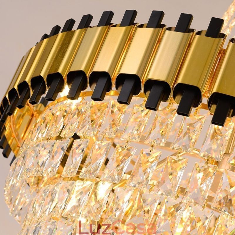 Luminária de teto de cristal com pingente de ouro luxuoso