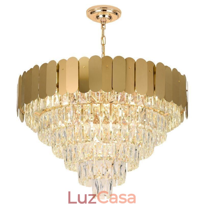 Luminária pendente de cristal moderna e elegante, luminária de teto cônica
