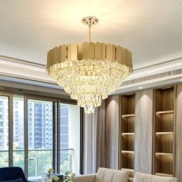 Luminária pendente de cristal moderna e elegante, luminária de teto cônica