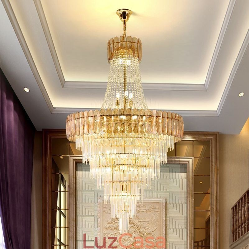 Luminária pendente de cristal elegante europeia, luminária de teto cônica