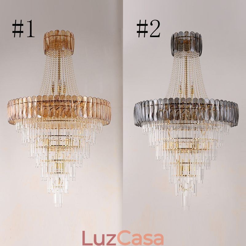 Luminária pendente de cristal elegante europeia, luminária de teto cônica
