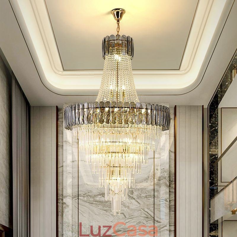Luminária pendente de cristal elegante europeia, luminária de teto cônica