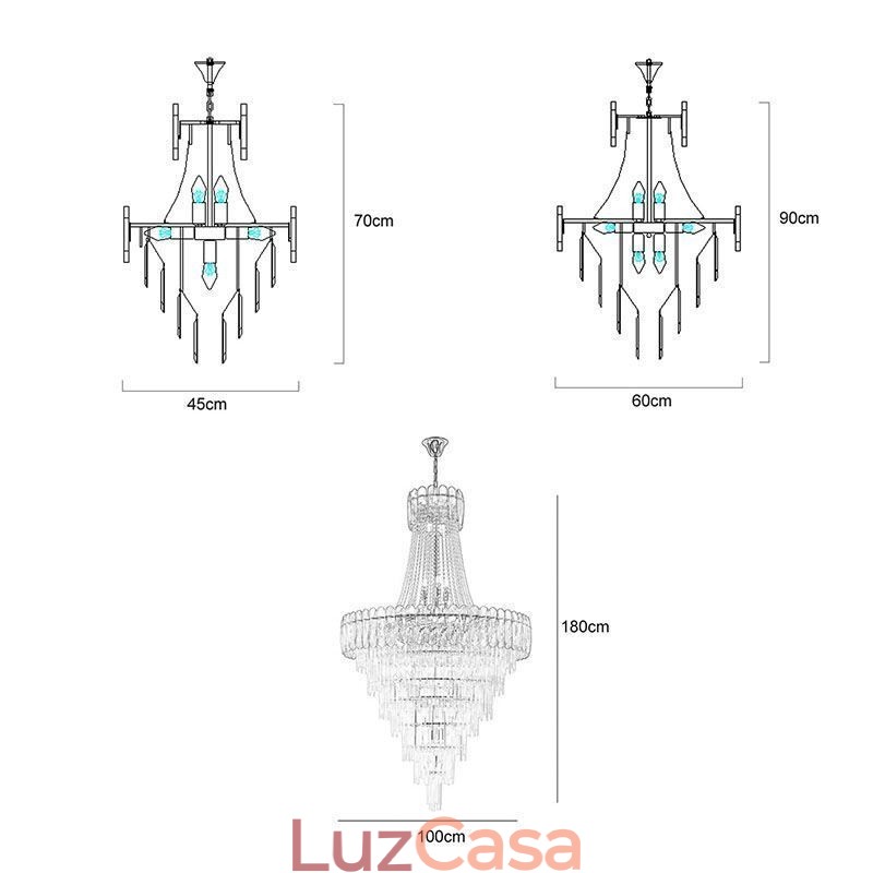 Luminária pendente de cristal elegante europeia, luminária de teto cônica