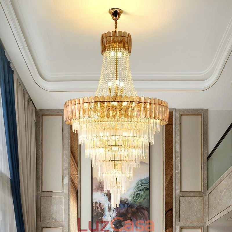 Luminária pendente de cristal elegante europeia, luminária de teto cônica