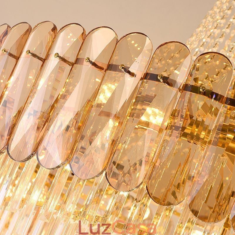 Luminária pendente de cristal elegante europeia, luminária de teto cônica